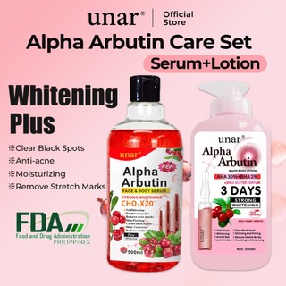 unar Alpha Arbutin Body Lotion Ultra White Serum Rejuvenating Whitening Moisturizer Skin Care Set