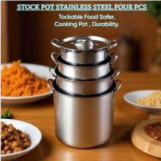 Stainless Steel Cooking Stock Pot Set 4pcs 23cm 25cm 27cm 29cm with Handle for Kitchen Use Durable!