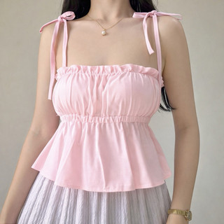 WILLOW Tie Top Peplum Self Tie Garterized Ribbon Top