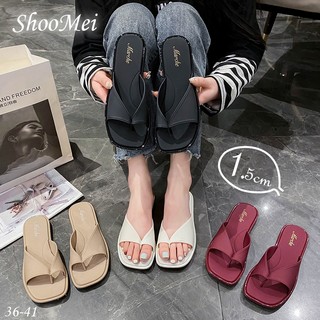 Shoomei Women's Trendy Korean Version Flat Square Toe Slippers Comfortable Outerwear Summer Beach
