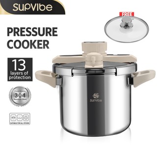 SUPVIBE 4L/7L 304 Stainless Steel Pressure Cooker With Lid Explosion Proof Suitable For All Stoves