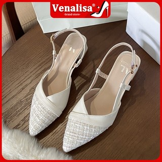 Venalisa Women's High Heels Leather Pointed Toe Chunky Heel Sandals 2 inches Office Work