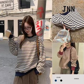 JNN striped round neck Oversize knitted sweater long-sleeved pullover top