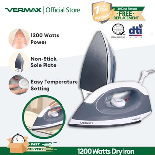 Vermax Flat Iron 1200W quickly heats Steam Iron Grey Upgraded Teflon Baseplate Electric iron