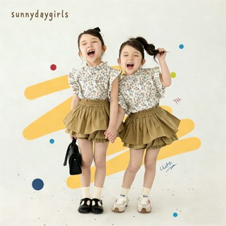 Sundaykids Terno for kids girls Floral Sleeveless Shirt+cake skirt pants Princess suit【COD】