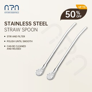 Nipiin Stainless Steel Filter Straw Spoon Reusable Long Handle Straw Stirring Tea Filter Tools