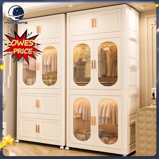 MOON Foldable Wardrobe Stackable Plastic Cabinet With Universal Wheels Bedroom Cabinet Organizer