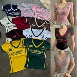 Ivo Vneck Uptianich Love Yourself Statement Y2K Tshirt Semi Cropped Top For Women Cotton Spandex