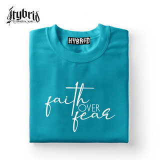 Faith Over Fear Slogan T-shirt Unisex Fashion Casual Summer Round Neck Teal Tees