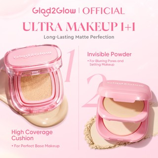 Glad2Glow 2in1 Cushion & Powder Compact Set Oil Control Matte High Coverage Long-Lasting Waterproof