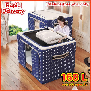 Foldable Clothes Storage Box with Reinforced Steel Frame Blue Dots 168L for Organized