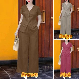 Korean Style Fashion Two-Piece Set: Shirt + Wide-Leg Pants Suit Women's Casual Office Attire L2317