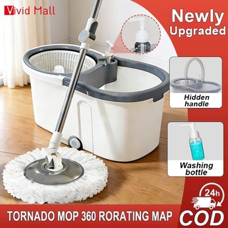 Vivid Spin Mop With Wash Bottle And Spinner Basket Set Floor Cleaning Heavy Duty Tornado Mop Bucket