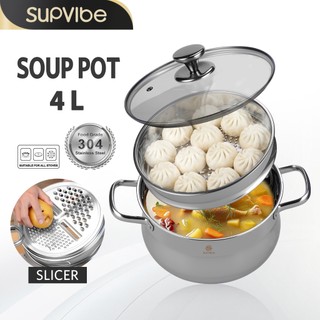 SUPVIBE 24CM Soup Pot 304 Stainless Steel Casserole With Shredded Steamer Cooking Pot Kitchenware