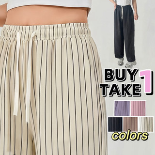 [B1T1] Women's High Waist Stripe Trousers Wide Leg Pants Casual Loose Korean Fashion Trouser