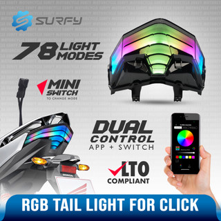 SharkPower Click 125/150 LED Tail Light Blade Arc RGB App Control Smoke Lens LED VIVID Color
