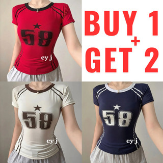 BUY 1 + GET 2 FREE (3PCS) JADIS Star 58 Graphic Top Tees Y2k 90s Short Sleeve Women's Streetwear