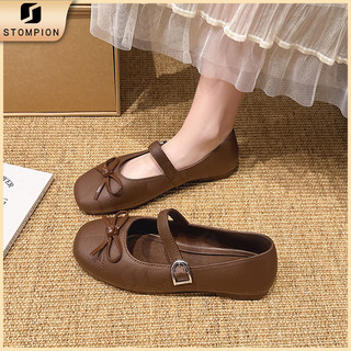 STOMPION Korean Mary Janes Doll Shoes For Women Sweet Bow Design Breathable Soft Ballet Flats
