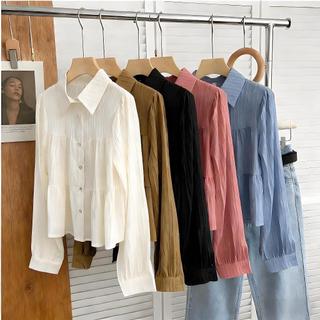 Sea Wave Striped Long Sleeve Blouse for Women Peplum Loose Fitting in Multiple Colors
