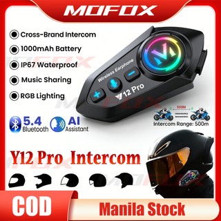 MOFOX Y12 Pro Motorcycle Intercom Headset Bluetooth With Audio Mixing & Music Share For 2 Riders