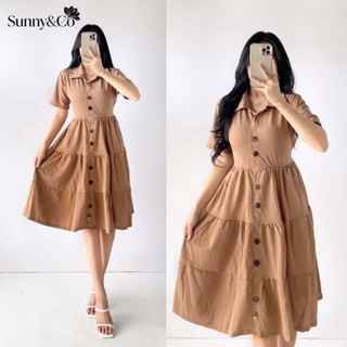 Sunny&Co Korean Polo Layered Long Midi Dress w/belt
