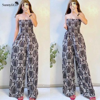 Sunny&Co Plus Size Jumpsuit Crepe Fabric Fashion Casual Women Two Pockets Smocking Jumpsuit Overall