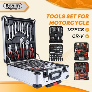 REAIM Tools Set for Motorcycle Socket Wrench Set Heavy Duty 85/187pcs Tool Box Set