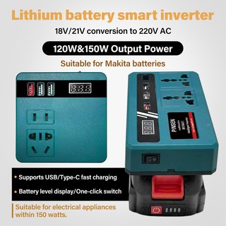 Portable 21V/18V to 220V Power Inverter for Makita Battery,  with 3USB Ports, Outdoor Emergency Use