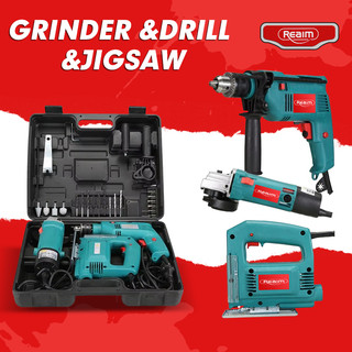 REAIM 3 In 1 Angle Grinder And Drill Set with Jigsaw Original Heavy Duty Barena Drill Set Power Tool