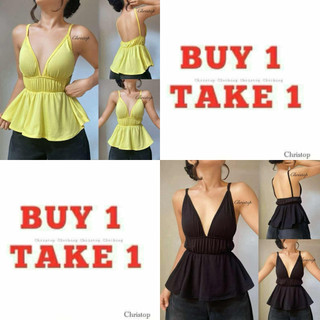 BUY 1 TAKE 1 (TOTAL 2PCS) ANIKA SPAG HANGIN BOOB CASUAL PLAIN CROPTOP COTTON WOMENSWEAR