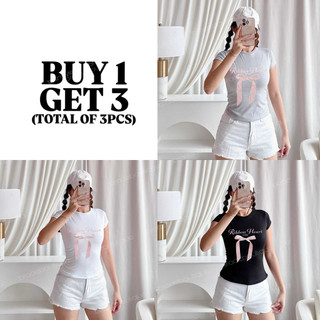 BUY 1 TAKE 2 (Total of 3Pcs) RAVEN Ribbon Heart Roundneck Double Lining Statement Basic Tee