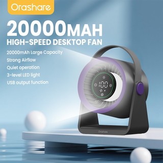 Orashare DF03L Max 20000mAh Rechargeable Desk Fan & LED Light 100 Gears Wind Silent Fan for Brownout