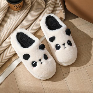 Panda sole thickened home plush couple cartoon cotton slippers