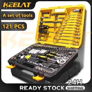KEELAT 121Pcs Toolbox Ratchet Wrench Set (50HRC) DIY Tools Screwdriver Hex Drive Hardened Steel