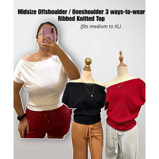 RKE | MIDSIZE OFFSHOULDER / ONE SHOULDER 3 Ways-to-wear RIBBED COTTON KNITTED TOP FITS MEDIA TO XL