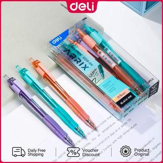 Deli 12Pcs Ballpen 0.5mm Press Gel Pen Black/Blue Ink Student Writing Stationery for School EG09