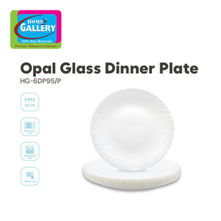 Home Gallery Opal Glass Dinner Plate 6pcs 9.5inches Food Grade Material BPA Free Microwave Safe