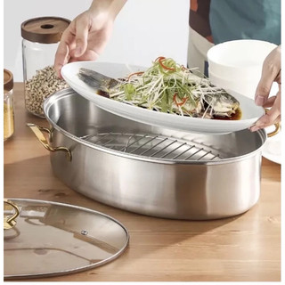 AIIGoods- Fish Pot Stainless steel large fish steam pot, large capacity cooking pot with complete ac