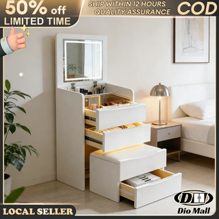 Flip-top Dressing Table With Light Vanity Table Multi-functional Storage Cabinet With Chair Mirror