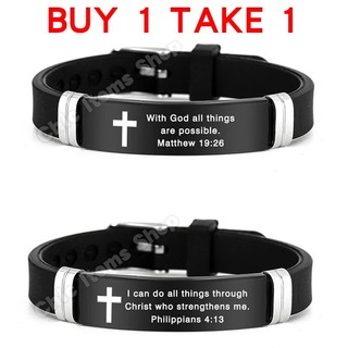 Religious Inspirational Bible Quote Bracelet For Men Stainless Steel Adjustable Silicone Bracelet