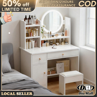 Nordic Vanity Table With Mirror LED Modern Storage Cabinet Integrated Dressing Table With Drawer