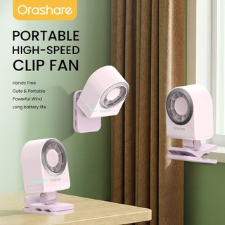 Orashare CF03 Portable Rotating Clip Fan 4 Speeds Wind 2000mAh Rechargeable 360° Mini Desk Fan