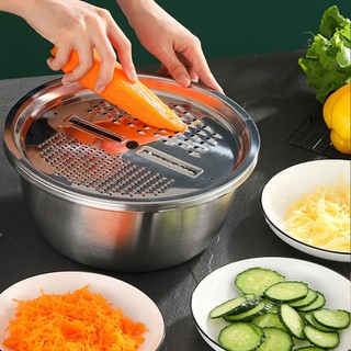 3in1 multifunctional thickened stainless steel basin slicer grater drain basin three-piece set