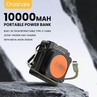 Orashare PR11 10000mAh Mini Powerbank Built-in Retractable Type-C Cable  & Metal Hook 22.5W Charge
