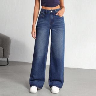 Plus Size Baggy Jeans For Women Casual Wide Leg Denim Pants Korean Style High Waist Pants