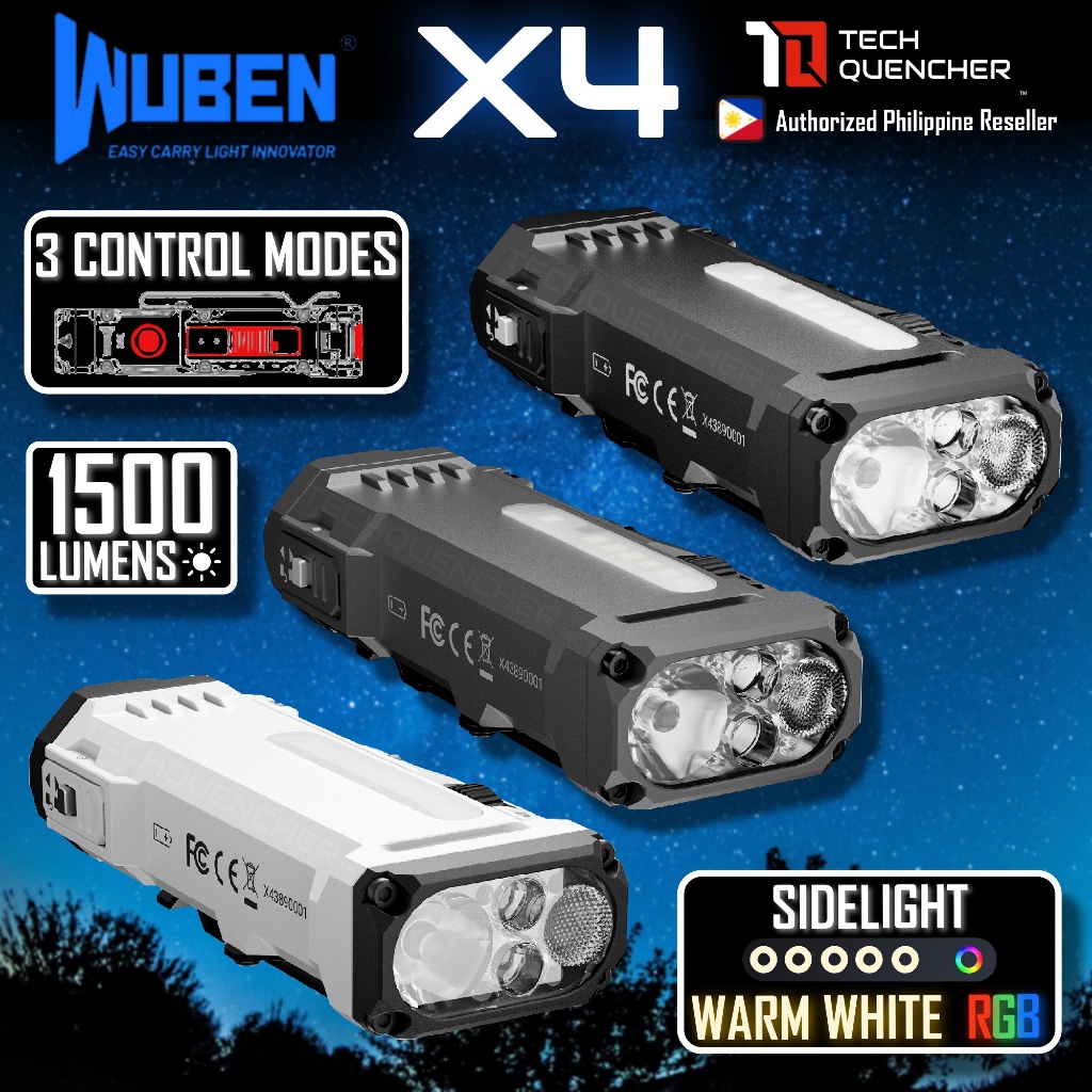 ไฟฉาย Wuben X4 - 1500 Lumens - ไฟด้านข้าง - แบตเตอรี่แบบถอดได้ 18650 - ชาร์จ USB-C - IP68