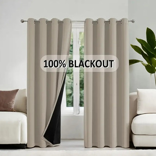 1pc/2pcs 100% Blackout Curtain Shading/Thermal/UV/Ambient Soundproof Langsir for Living Room Bedroom