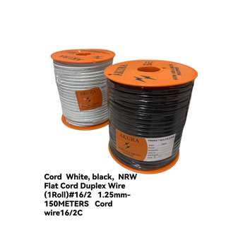 Cord  White, black,  NRW    Flat Cord Duplex Wire (1Roll)#16/2   1.25mm- 150METERS   Cord wire16/2C