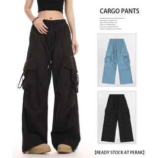 Beryl Mid Waist Drawstring Wide-Leg Trousers Tomboy Street Style Cargo Pants Casual Hiphop Athflow