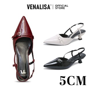 Venalisa Women's High Heel Shoes Sandals Retro Pointed Toe Patent Leather Buckle  Slingback Party